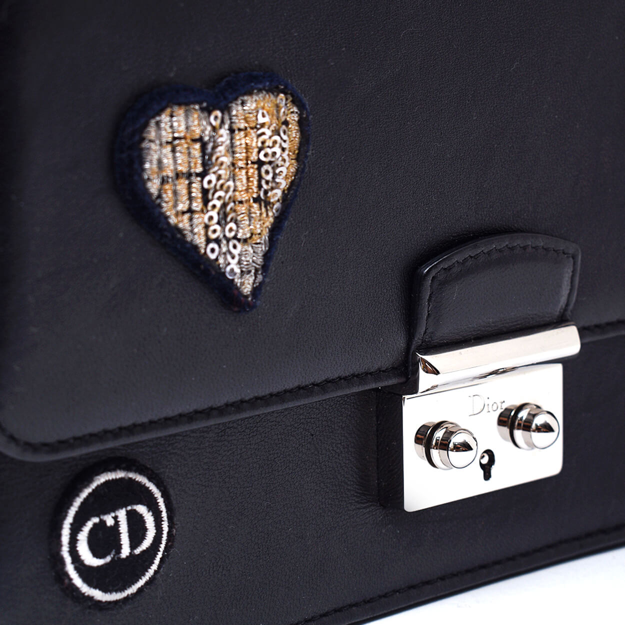 Christian Dior -Black Leather Miss Dior Promenade Heart Badges Messenger Bag 